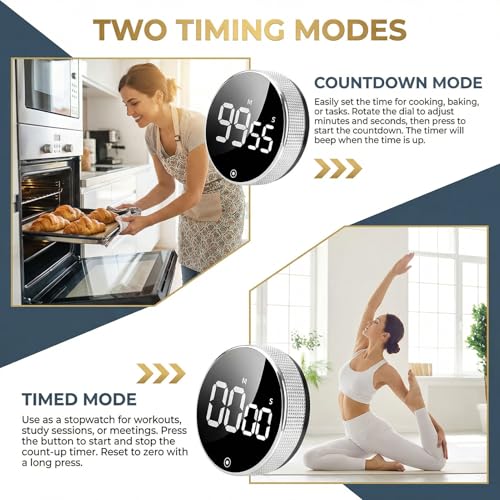 Digital Magnetic LED Display Visual Timer Countdown Countup Kitchen Timers Adjustable Volume Productivity for Classroom Cooking Fitness Baking Studying Ease of Use in a Stylish Sliver - Image 5
