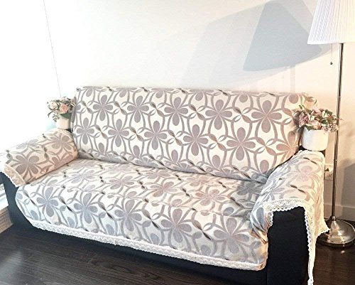 Ofit Quality Grey Chenille With Cotton Lace Sofa Throw Slipcovers Furniture Protector (Sofa) #TOP4
