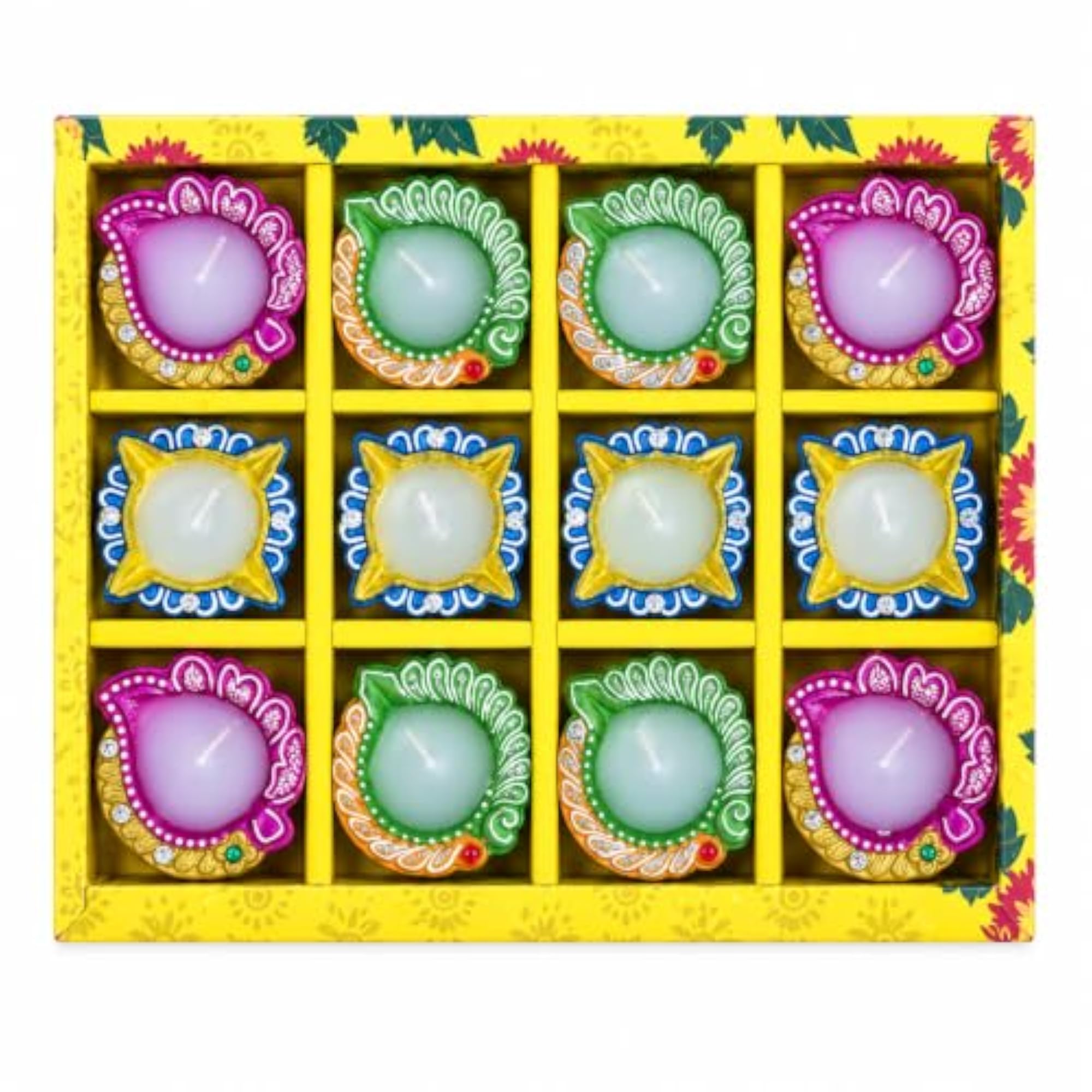 12-Piece Handcrafted Decorative Wax Diyas