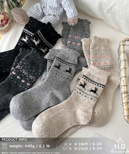 Image of IIG Cute Warm Wool Socks for Women Super Cozy Thick Crew Winter Socks Gifts, 5 Pairs