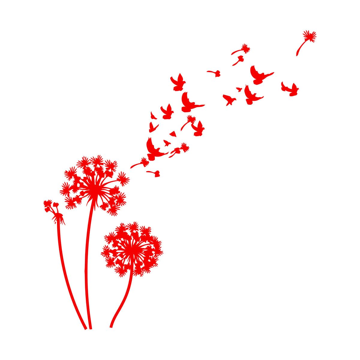 Vinyl Wall Decals Birds Dandelions Flower Garden Bedroom 81x90.5cm Equipped with Transfer Film kit Extra Large red
