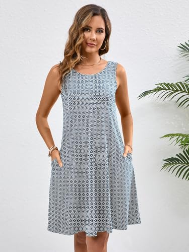 Image of KORSIS Summer Dress for Women Casual T Shirt Tank Dresses Sleeveless Swing Flowy Ladies Beach Vacation Sundress with Pocket