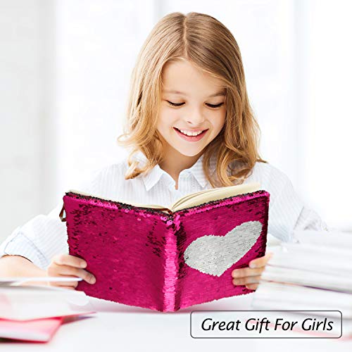 Image of Outus 4 Pcs Sequin Girls Journal Valentines Journal Gift with Color Gel Ink Pens Glitter Notebook Flip Writing Diary for Kids Girl Writing Drawing Travel Gifts(Vibrant Pink,Heart)