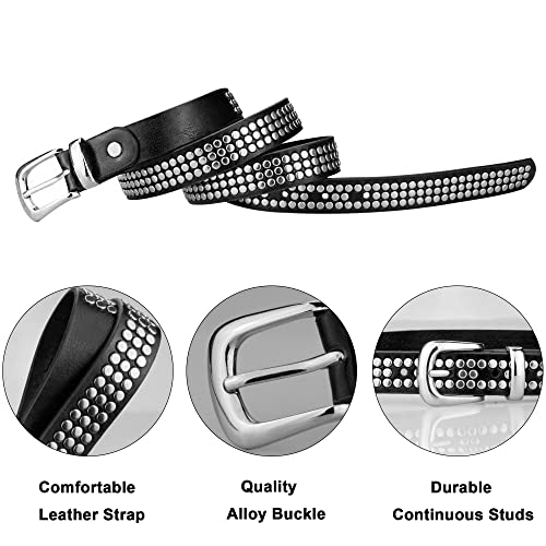Studded Belt For Women Punk Rock Rivet Belt Black Leather Belt Women For Jeans S #TOP2