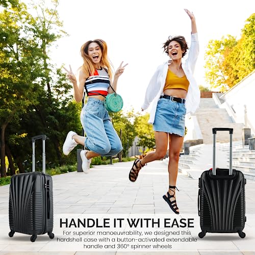 SA Products Cabin Suitcase - Hardshell Airline-Approved Luggage Bag for Travel - Cabin Bag with Inner Pockets, Extendable Top Handle, Side Handle, 4 Spinner Wheels, Lock - 50.5x23x37cm, 35L, Black