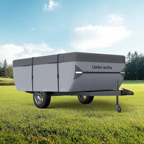 2025 Upgrade Pop Up Folding Camper Cover Extra-Think 7 Layers Top Tent Trailer Cover 3000mm Waterproof Extra Thick Polypropylene Breathable Ripstop Anti-UV Pop Up Folding Trailer Cover (Fits 18-20FT)