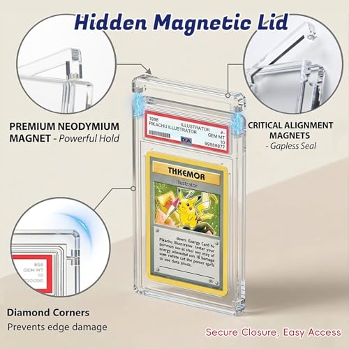 Image of PSA Slab Display Case - 1inch Thick Acrylic Graded Card Display Case with Magnetic Lid, Clear Slab Protector Compatible with PSA & CGC, Card Slab Case for Graded Cards