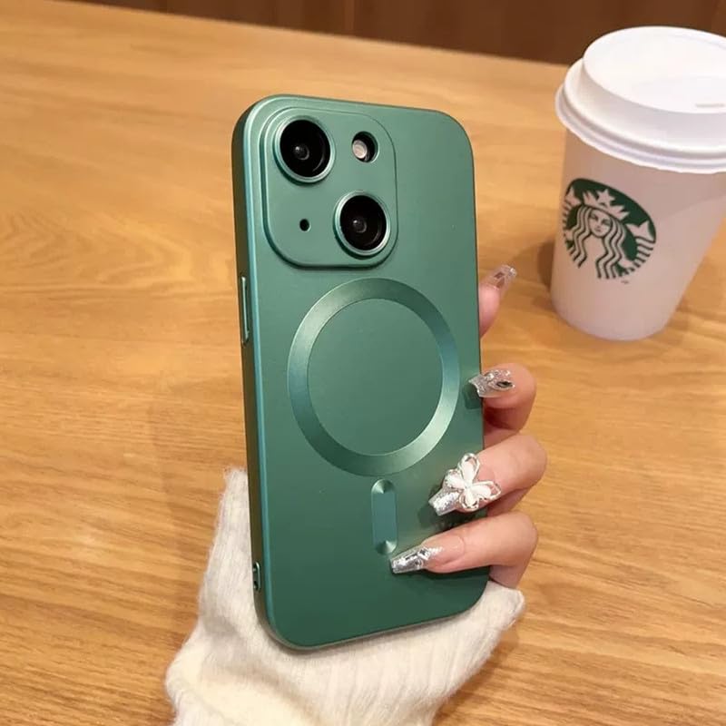 Image of LuxuryKase Premium MagSafe Case for iPhone 13 | Shockproof & Anti-Scratch Cover | Soft Silicone with Wireless Charging | Camera Lens Guard - Green