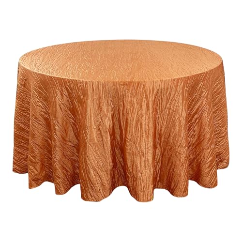 YOUR CHAIR COVERS - 120 Inch Round Crinkle Taffeta Tablecloth - Burnt Orange, Crushed Shiny Dining Table Cloth for Wedding Party Birthday Baby Bridal Shower