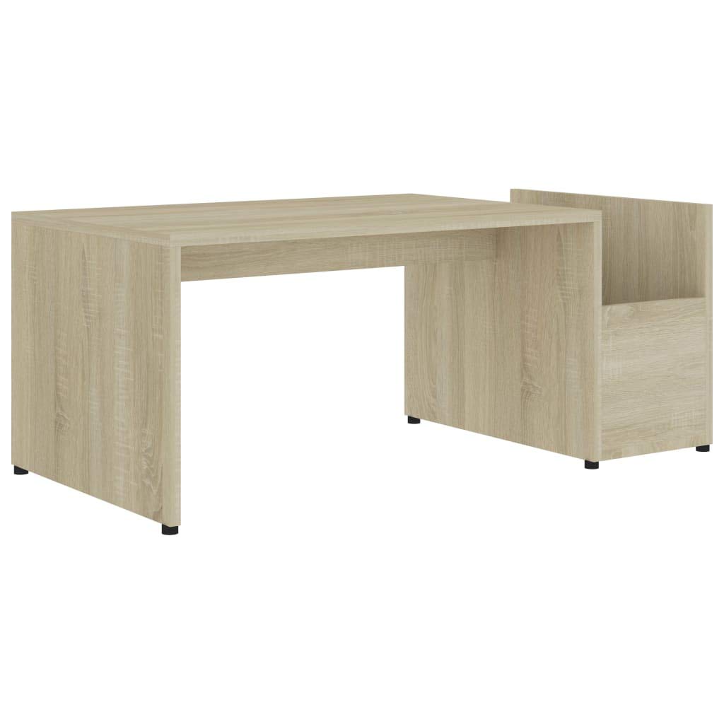 Stolik kawowy dąb Sonoma 90 x 45 x 35 cm, materiał drewnopochodny o otwartym wzornictwie i geometrycznym kształcie, z stolikiem kawowym i stolikiem pomocniczym, zapewnia dodatkowe miejsce do