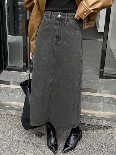 Image of KOTTY Women's Solid Carbon Grey Maxi Skirt