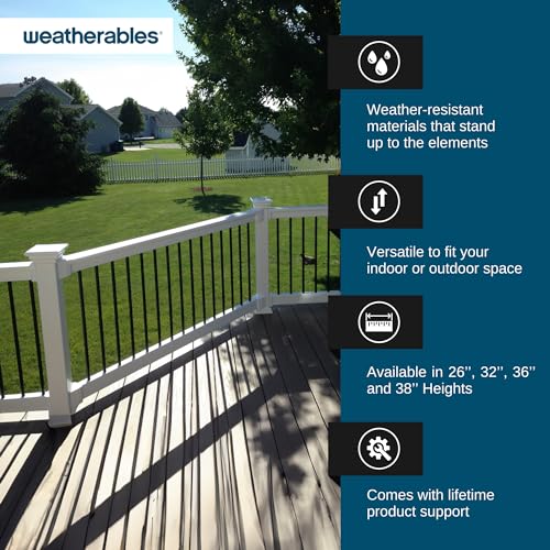 Weatherables Round Balusters, 32’’ – 10pk Stair Baluster Kit with 20 Connectors for Indoor or Outdoor Stairs, Made with Durable Black Textured Powder-Coat Finished Aluminum (32’’ x 3/4’’) - Thumbnail 3
