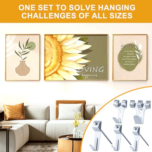 Image of KURUI 303Pcs Picture Hanging Kit, Picture Hangers Assorted Kit with Heavy Duty Wall Hooks, Sawtooth, Picture Wire, D Rings, Hardware Nails, Eye Hooks, Silver Heavy Duty Frame Hooks (Pack of 2)