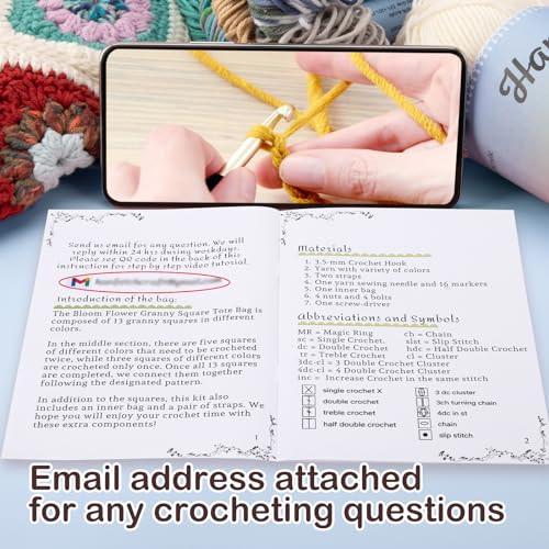 Image of Hanfetch Crochet Kit for Advanced or Intermediate Beginner, Step by Step Video Tutorial and Detailed Guide Instruction DIY Craft Supplies for Adult and Kid with Complete Kit for Granny Square Tote Bag