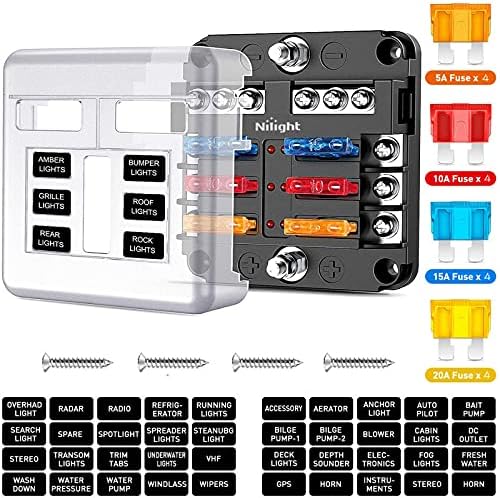6 Way 12V Blade Fuse Block, Lpluziyyds Fuse Box Holder with LED Light Indicator & Protection Cover for Car Boat Marine Trike Car Truck Vehicle SUV Yacht RV