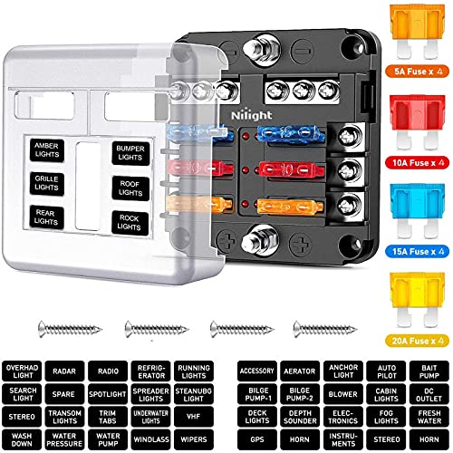 6 Way 12V Blade Fuse Block, Lpluziyyds Fuse Box Holder with LED Light Indicator & Protection Cover for Car Boat Marine Trike Car Truck Vehicle SUV Yacht RV