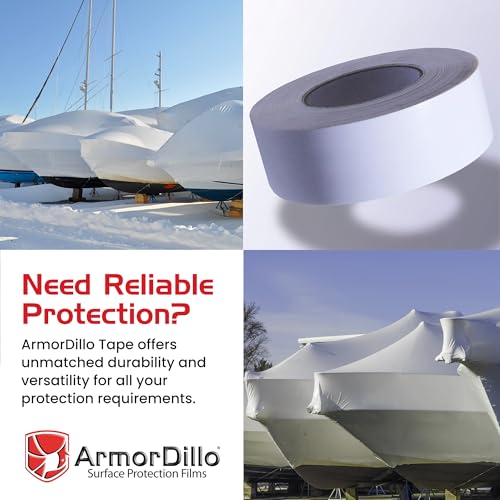 Image of ArmorDillo Poly Shrink Wrap Tape -1 Roll, 4 inch x 180' White Heat Shrink Tape for Boats | Waterproof Crash Wrap, Press & Seal Plastic Repair, Electrical & Plumbing Protection