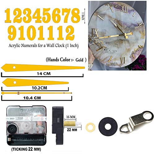 Image of 12 Pcs Arabic Mirrored Acrylic Numerals Movement Machine 22mm for Wood Resin Marble Clock Fancy Needles Pack 2 (Gold D3)