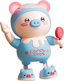 Miracland Dancing Piglet Toy, Lovely Dancing Piggy Toy Electric Candy Pig Musical Toy Little Pig Musical Toy for Kids with Dynamic Music & Cool Lights| Legs Move Sideways| Body Twist (Blue)