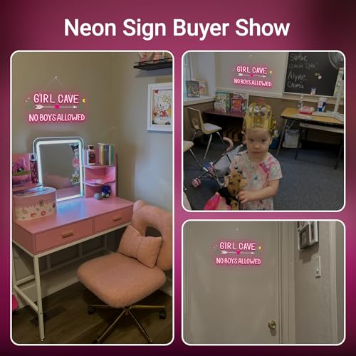Image of Women Lounge Neon Sign Girl Cave No Boys Allowed Led Light Pink Neon Signs For Wall Decor Bar Light Up For Teen Dorm Y2K Home Decoration Girls Party Gifts