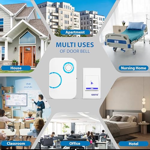 Image of Gesto Wireless Door Bell for Home - Without Wire Cordless Waterproof Door Chime With Ding Dong and 36 Melodies | 100 Feet Long Range Musical Doorbell for Home, Office, Desk,Hospitals & Hotels