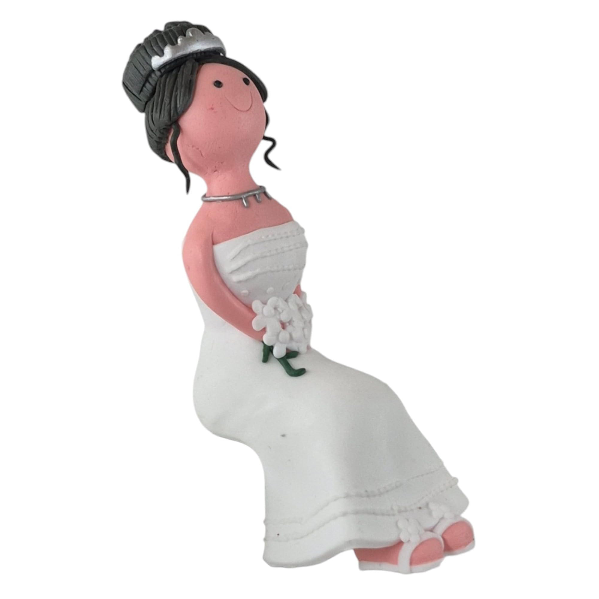 Claydough Bride & Groom Wedding Cake Topper - Mix & Match Hair Colours - Mr & Mr, Mrs & Mrs or Mr & Mrs Couples - 120mm high - Lightweight Wedding Cake Decoration (Bride Brown - Seated)