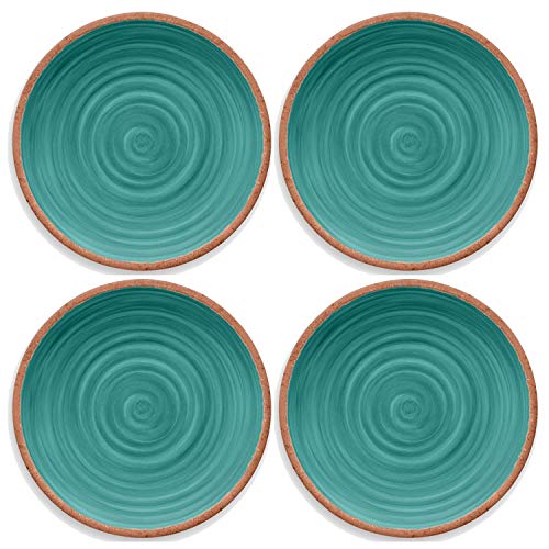 Lot de 4 assiettes rustiques en mélamine Turquoise