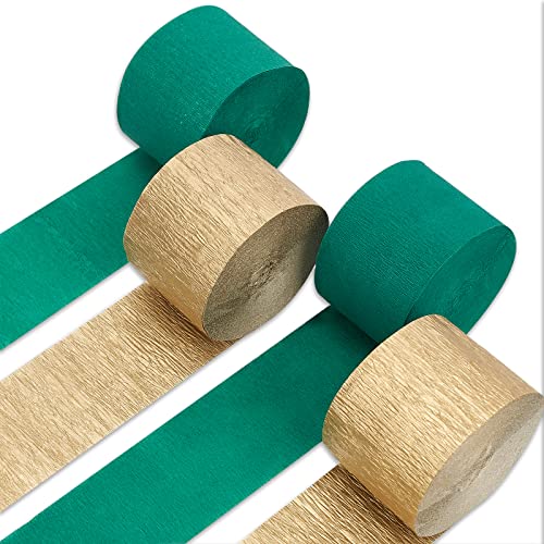 Image of PartyWoo Green & Gold Crepe Paper Streamers, 4 Rolls (328ft), 1.8 Inch x 82 Ft /Roll, Pack of 2 (Green, Gold) for Party, Wedding, Birthday, Baby Shower Decorations