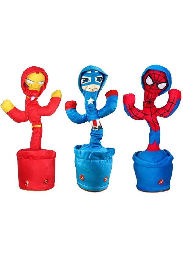 (Pack of 3) YOMNA Musical, Dancing & Mimicking Superheroes Voice Talking Toy-(Steel Man/Captain USA/Spider Super Hero)