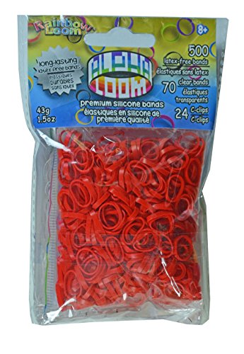 Rainbow Loom® Alpha Bands For ALPHA LOOM: Red Rubber Bands with 24 C-Clips (500 Count)