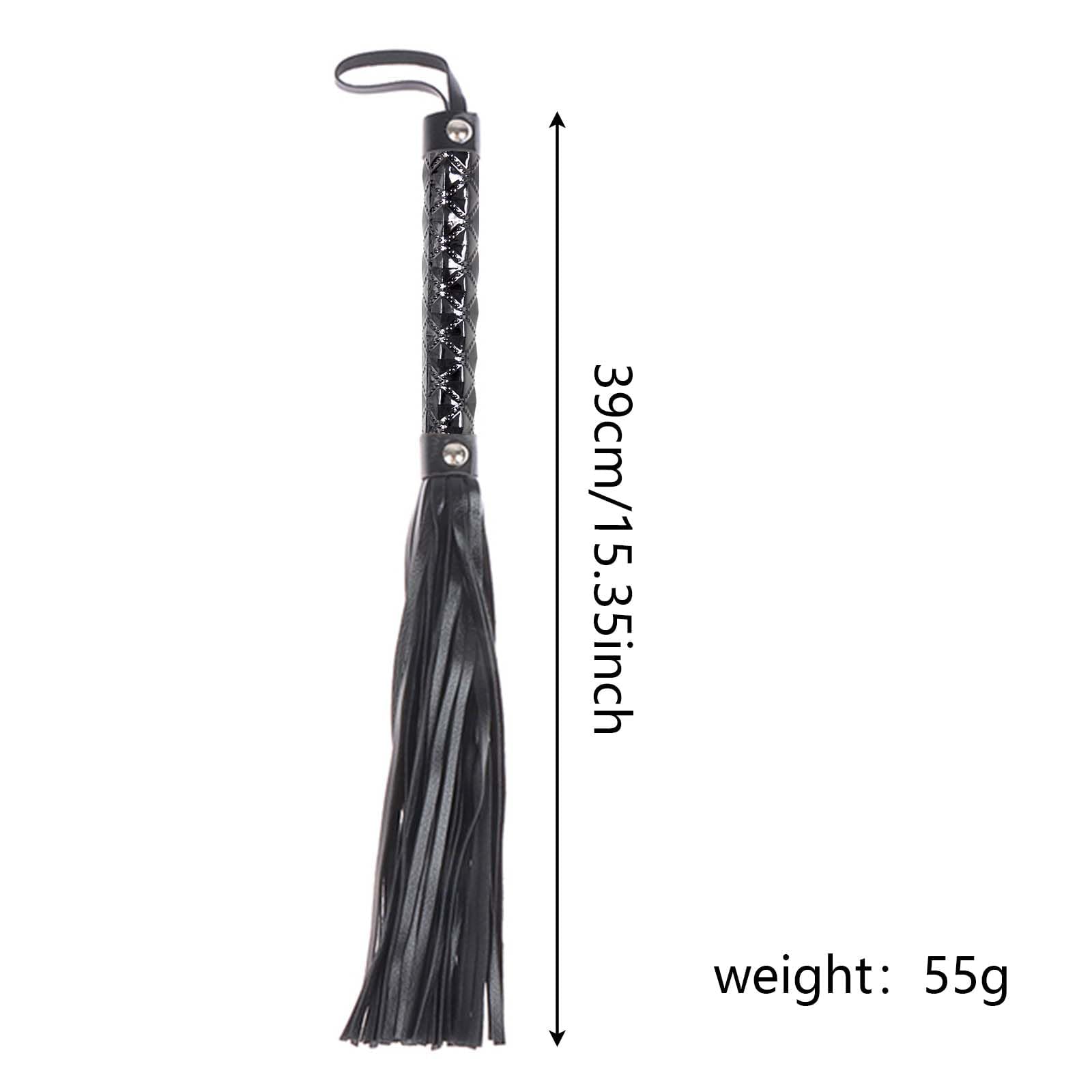 Frustino Da Equitazione In Ecopelle Nero - Con Frange, Antiscivolo, Per Addestramento Cavalli - Foto 2