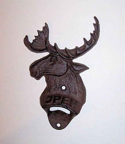 "ABC Products"  Primitive Heavy Cast Iron  Abrebotellas de estilo vintage  en forma 3D de una cabeza de alce  (acabado de color rústico  abre tapas
