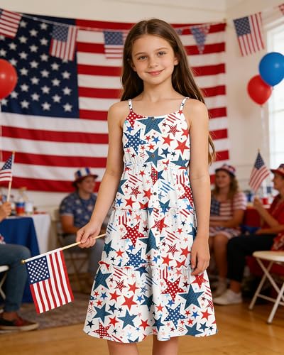 Image of Enlifety Girls Dress Hawaiian Spaghetti Straps Dresses Summer Sundress Size 6 12T