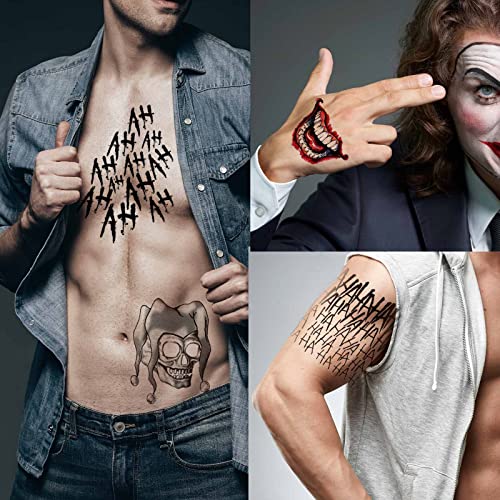 Image of Zeecdatoo 34 Sheets Halloween Temporary Tattoos, Joker Tattoos Halloween Cosplay Costumes and Party Accessories, Halloween Zombie Fake Scars Tattoos(Large Size)