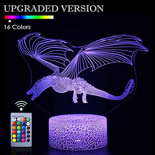Dragon 3D Night Light Touch Table Desk Lamp,16 Colors &Remote Control 3D Optical Illusion Lights with Acrylic Flat & ABS Base & USB Cabler for Christmas Birthday Gift(Dinosaur Fly1)