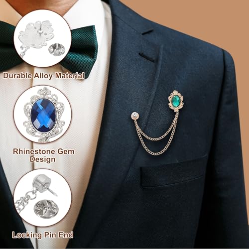 Image of PATIKIL Gem Hanging Chain Brooch Pins, Rhinestone Men's Gem Brooch Suit Pins Lapel Pins for Women Men