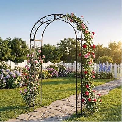 SCENDOR 48.8" W x 83.8" H Garden Arch, Black Sturdy Metal Iron Arbor, Courtyard Cast Trellis for Various Climbing Plant, Outdoor European-Style Archway Wedding Ceremony Party