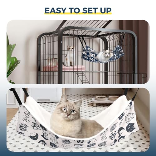 Image of Admaison Cat Hammock for Cage Hanging Reversible 2Pack,Pet Hammock Bed Adjustable,Soft Sleeping Hammock for Cats,Ferret,Puppy,Rabbits,Small Animals (L, CAT)
