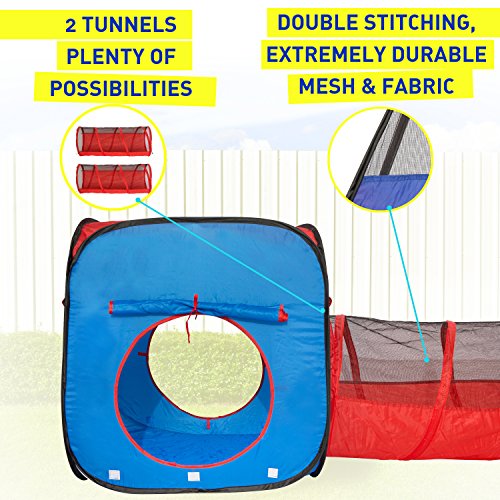 Kiddzery 4Pc Kids Play Tent Pop Up Ball Pit - 2 Tents + 2 Crawl Tunnels - Children Tent For Boys & Girls, Kids Toddlers & Baby, Large Playhouse For Indoor & Outdoor With Carrying Case, Great Gift Idea #TOP2