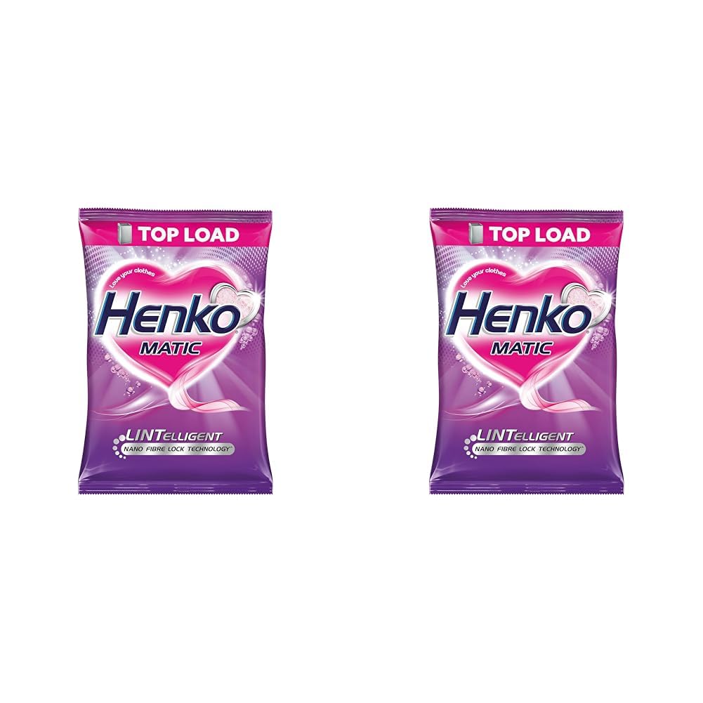 Henko Matic Top Load Detergent Powder 2 Kg Pouch With Power Of Lintelligent Nano Fiber Lock Technology|Laundry Detergent Powder For Tough Stain Removal|Dissolves Easily-Removes Tough Stains,Pack of 2