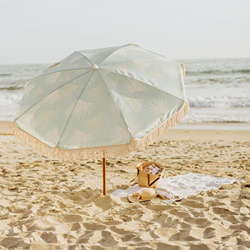 BEACH STATE Summerland 6.5ft Beach Umbrella with Fringe, UV 50+ Patio Umbrella with Titlting Pole, Holiday Tassel Umbrella with Carry Bag, (Palm Beach) by BEACH STATE - Used condition - Image 5