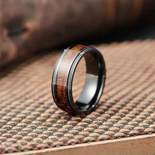 King Will Titanium Wedding Band for Men 7-8mm Black/Silver/Gold Titanium Men Ring with Koa/Maple Wood Inlay, Wooden Wedding Ring for Men Women Comfort Fit Size 6-142