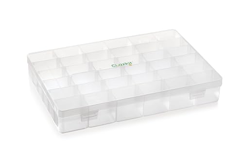 Clazkit Plastic 36 Grid Cells Multicolorpurpose Jewellery Organizer Rectangular Storage Box, with Adjustable Dividers, Transparent Storage Organizer Box for Jewelry Beads Earring