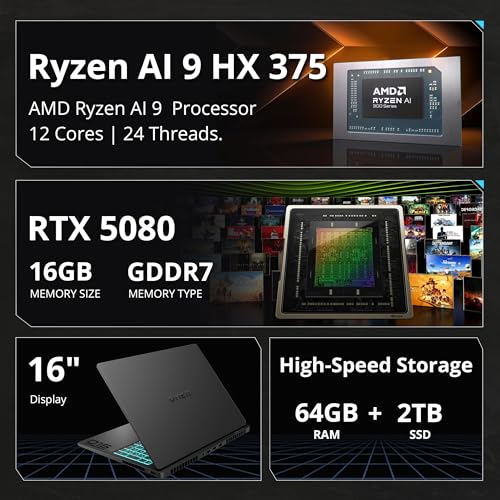 Image of HP OMEN MAX 16 inch WQXGA 240Hz Gaming Laptop, AMD Ryzen AI 9 HX 375, NVIDIA GeForce RTX 5080 16GB GDDR7, 64GB DDR5, 3TB Storage (2TB SSD&1TB Docking Station), Backlit Keyboard, Wi-Fi 7, Win 11 Pro, Black