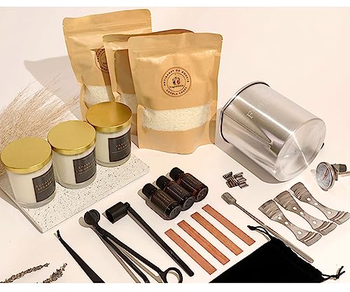 Soy Candle Making Kit For Adults - Luxury Diy Craft Kit With 3 Glass Jars, 3 Custom Scents, Soy Wax, Melting Pot, Accessories Set (Snuffer, Wick Trimmer, Dipper) And More Candle Making Supplies #TOP3