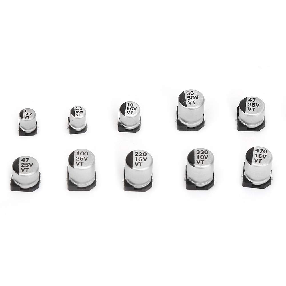 Kit de 200 condensadores electrolíticos SMD, 10 valores de 1 uF a 470 uF, de 10 V a 50 V, diversos condensadores electrolíticos de aluminio con caja de almacenamiento para