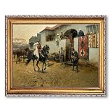 Framed Middle Eastern Scene Canvas Print Art Vintage Wall Art Painting Elegant Pictures Wall Decor Decoration for Living Room Office Home Decor Art Print. (Retro Framed,12L x 16W)