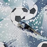 Navy Football Frenzy Wallpaper Teal Boys Kids Bedroom Playroom Feature Wall