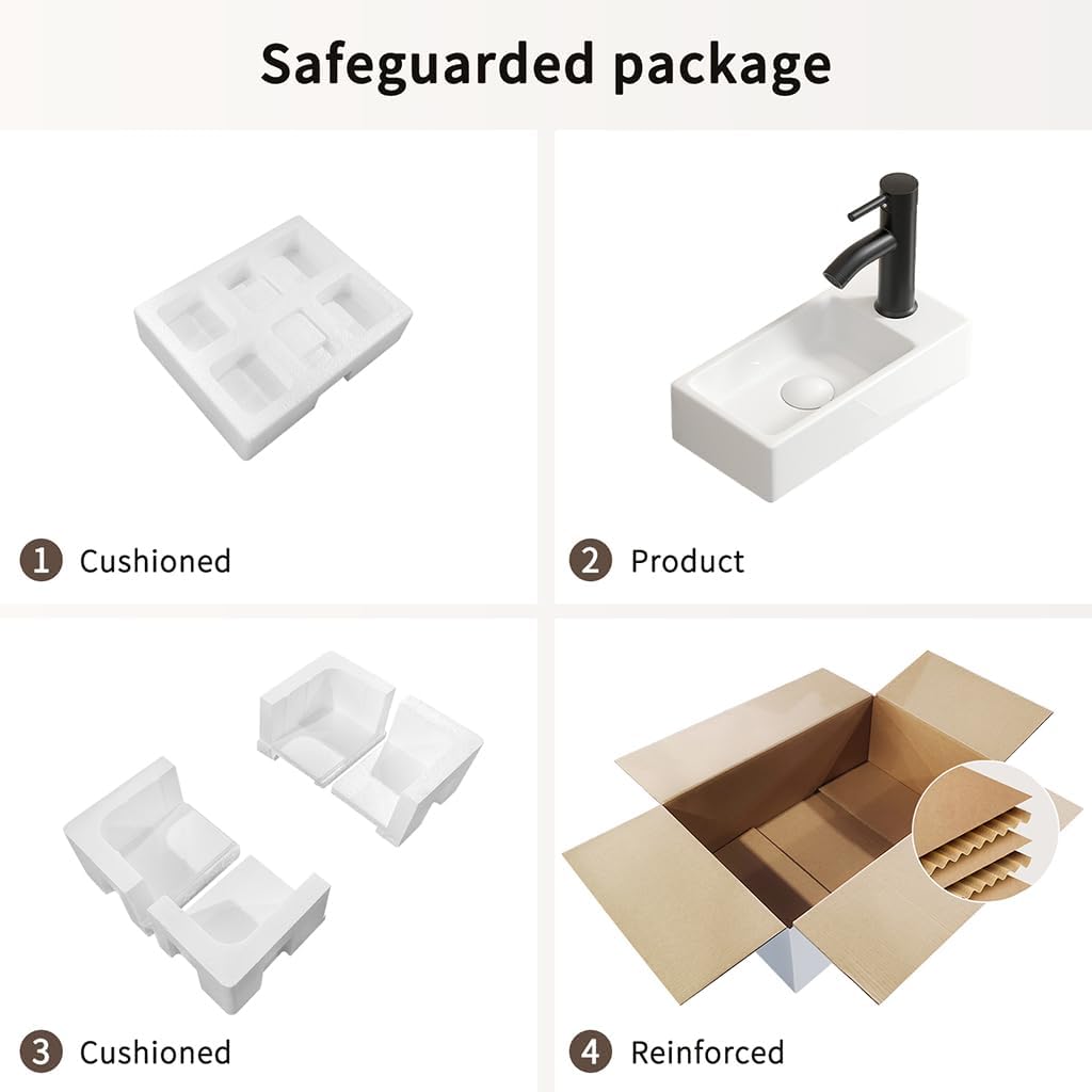 Small Ceramic Bathroom Sink Wall Mounted Rectangular Vessel Sink, Modern Porcelain Wash Basin Right Hand, White Vanity Sink For Tiny Space