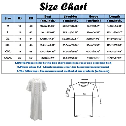 Men's Muslim Kaftan Thobe Long Sleeves Linen Robe Arabic Prayer Eid Clothes V Neck Long Night Gown Shirt Loungewear(White,Xxl) #TOP6